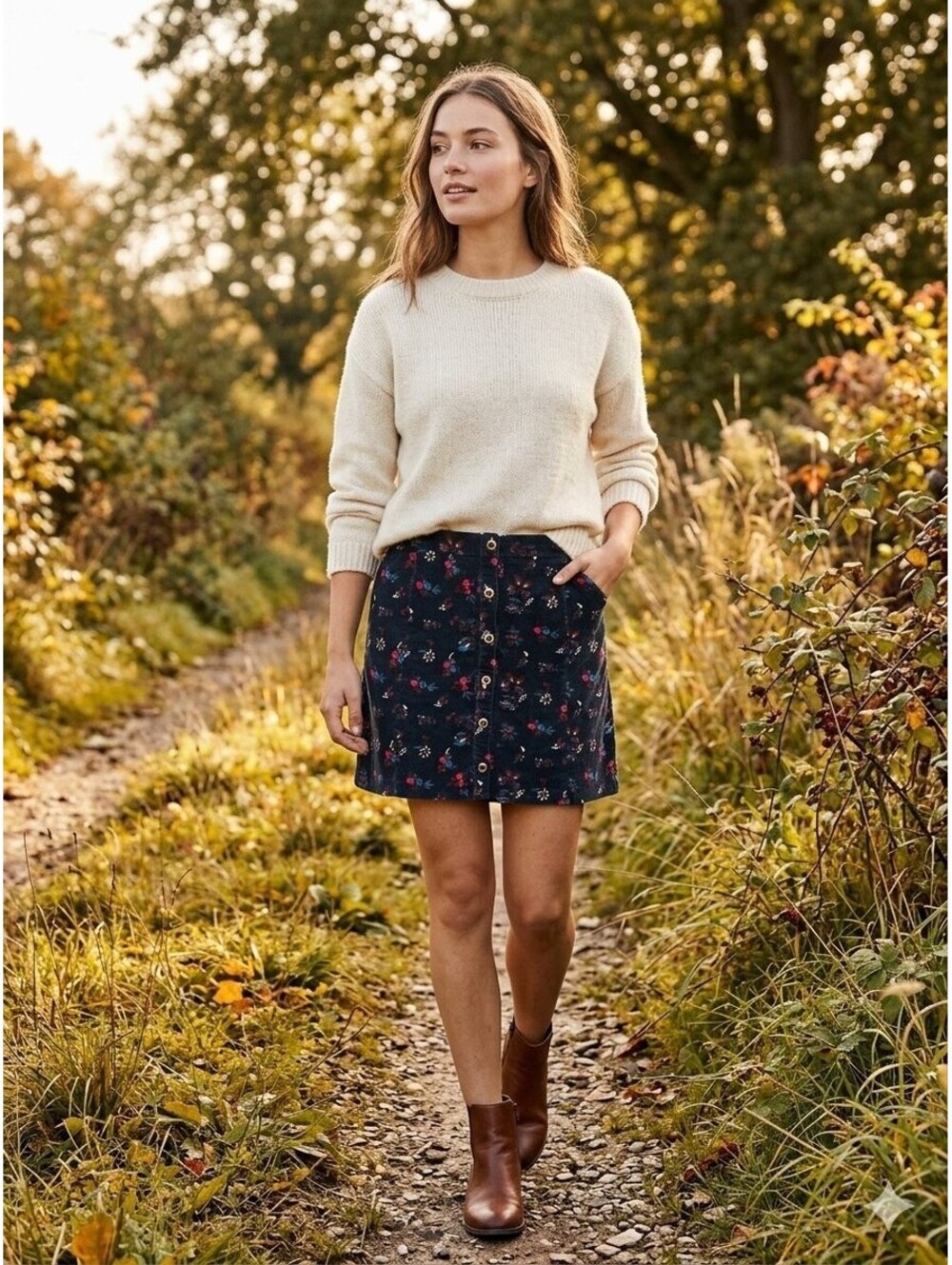Hollister Floral Corduroy Button Front Mini Skirt size 5 Navy Cottagecore Boho